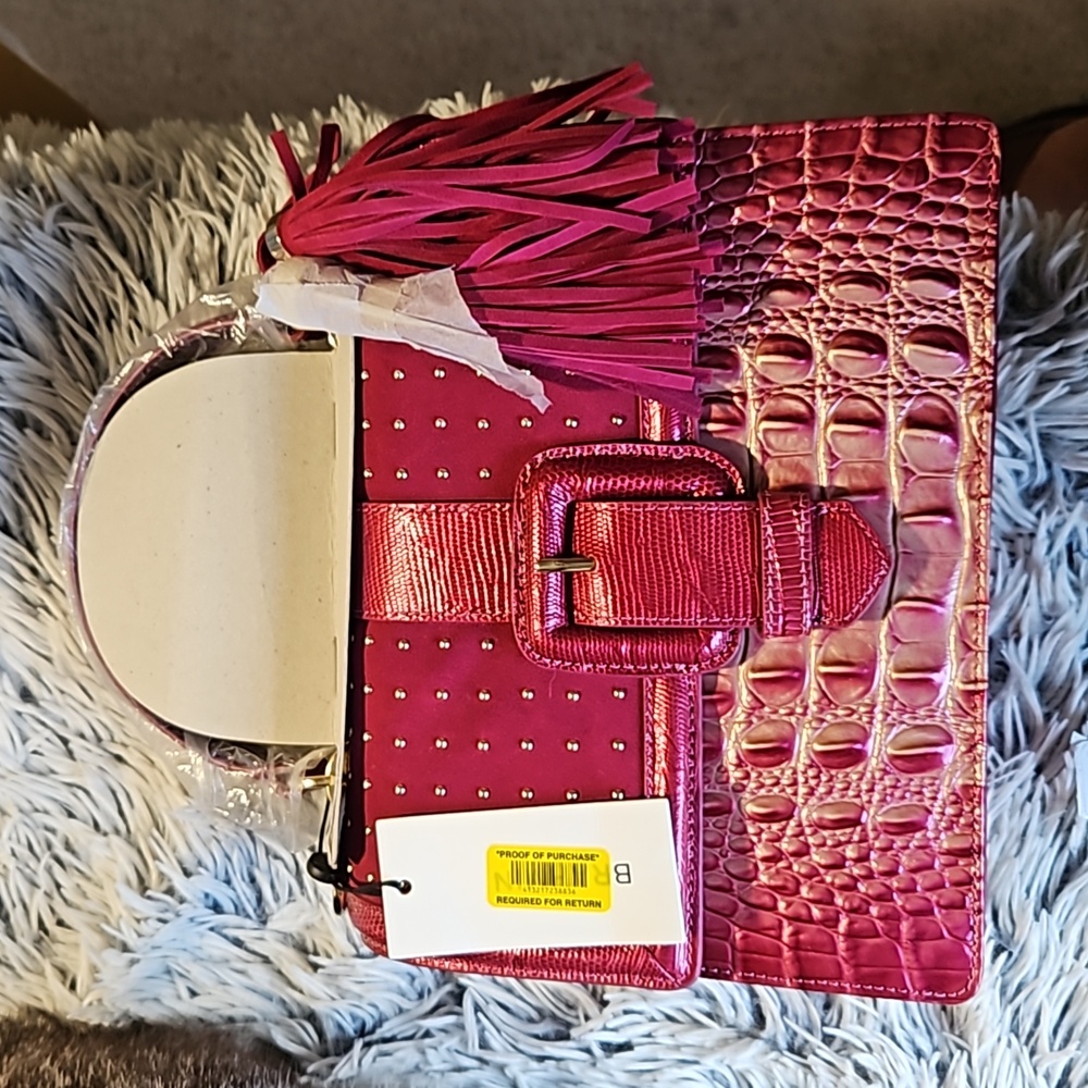 Brahmin Mini Francine Lotus Levan Pink Leather/suede Satchel Crossbody